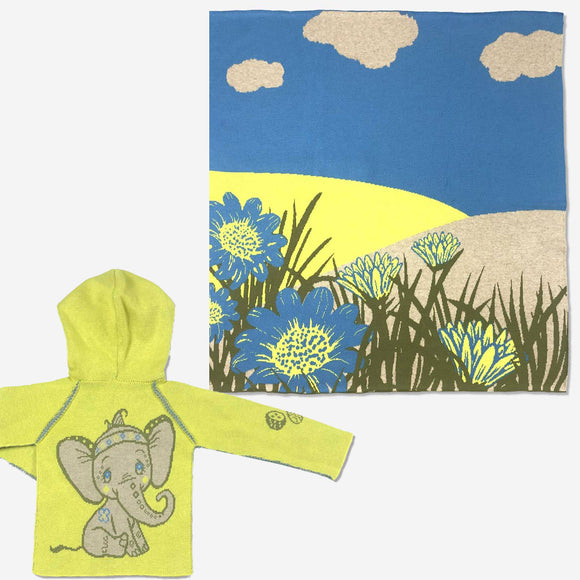 Elijah the Elephant Cashmere Blend Toddler Hoodie Blanket Set - Product Shot