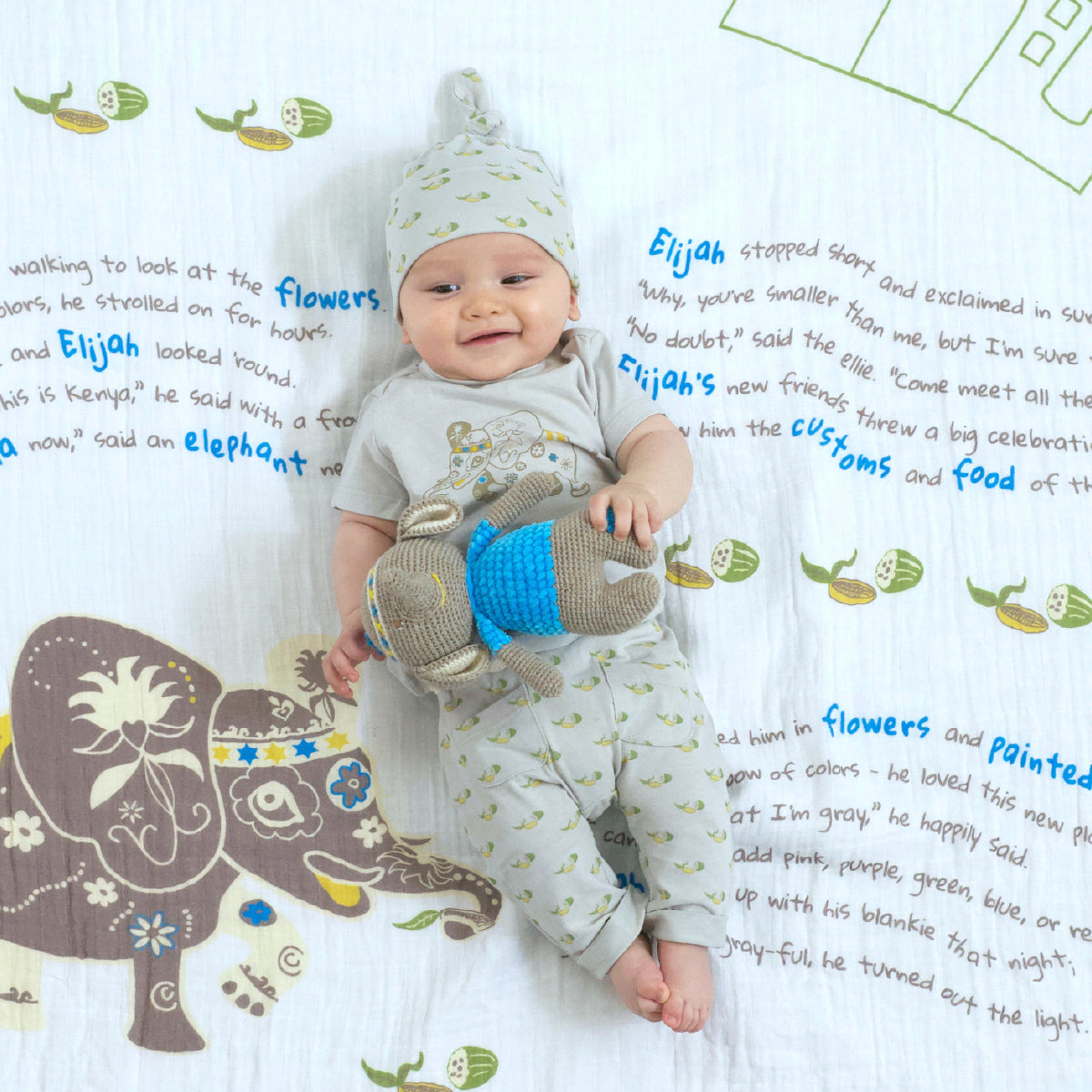 Elijah the Elephant Organic Cotton Baby Set 1 - Lifestyle Image